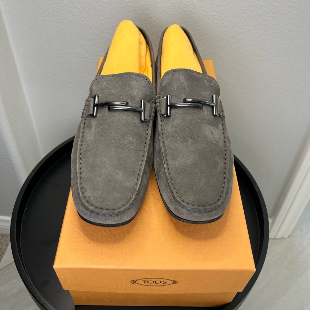 Tod's Grey Suede Loafers Shoes 9.5